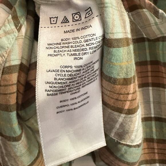 Filson Green Ivory Tan Plaid Button-Down Long Sleeve Shirt Men’s Large Cotton - Picture 5 of 6